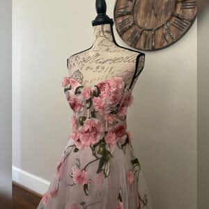 Vintage style rose floral ruffle prom dress or non traditional wedding dress